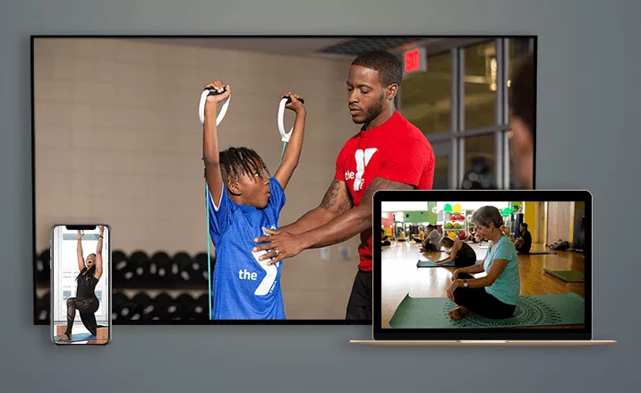 A photo illustration demonstrates app usage on a phone, a tablet and a television.