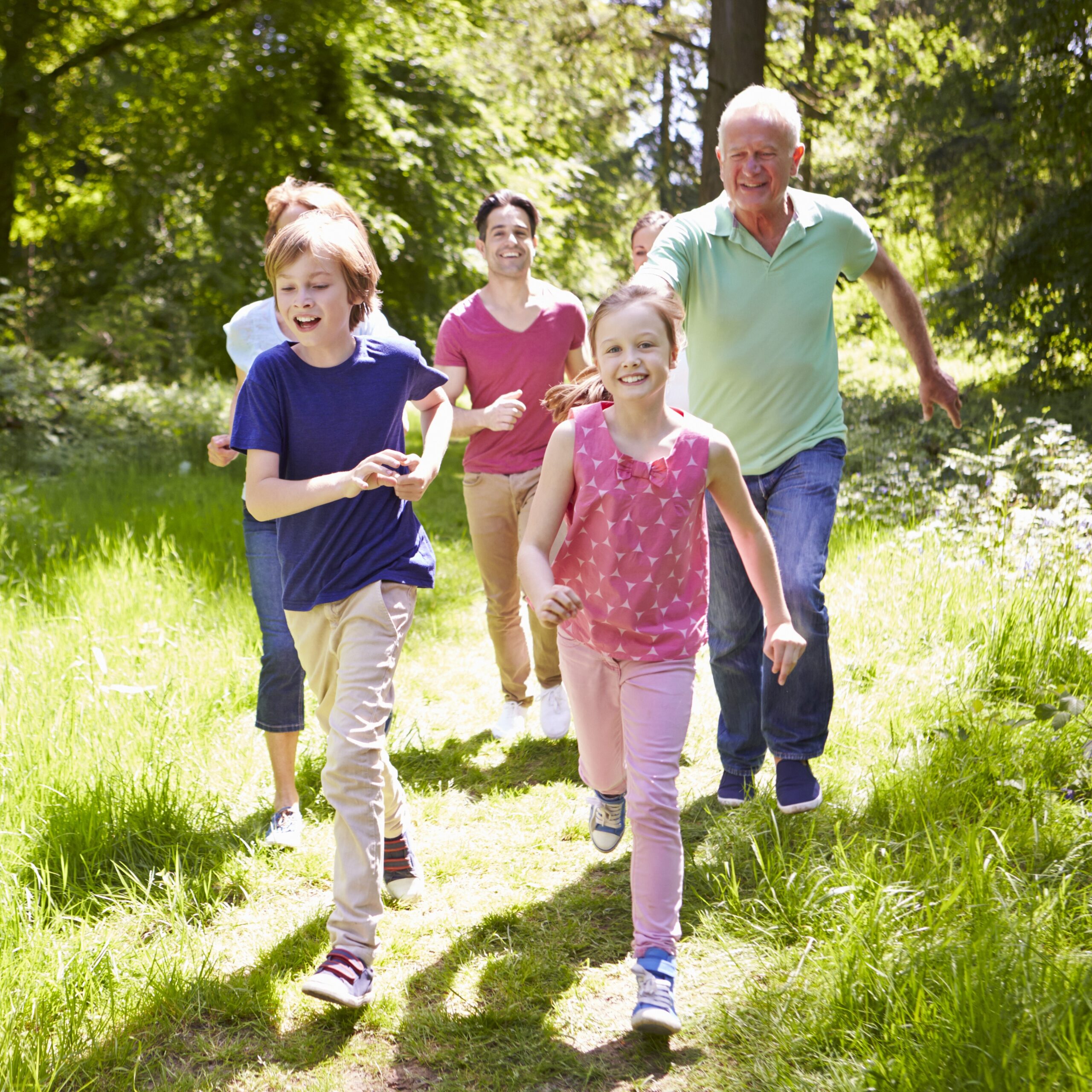 a family hikes on a nature trail