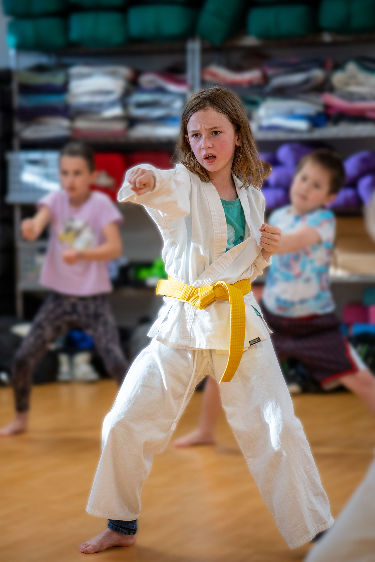 Children participate in a martial arts lesson