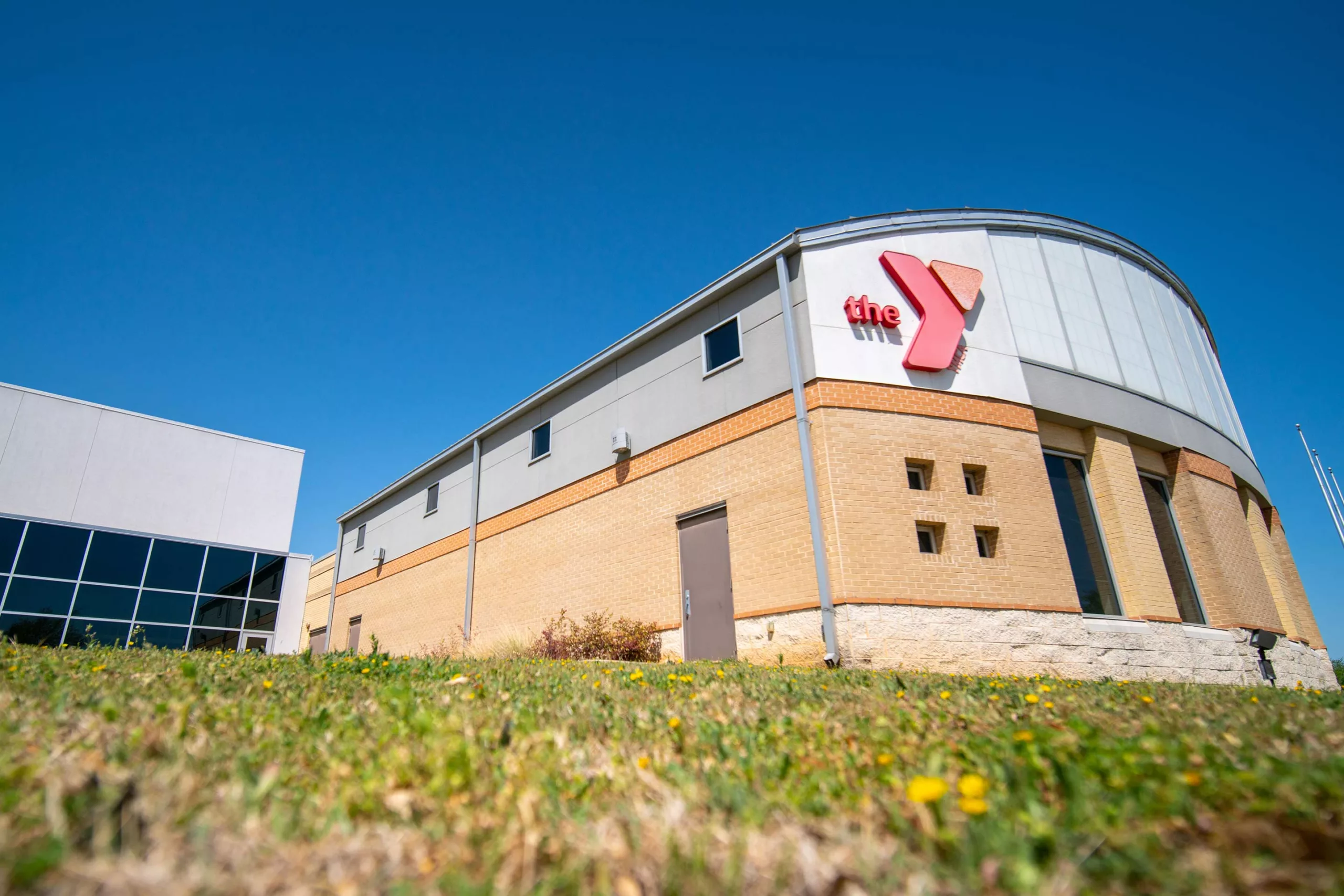 Hays Communities YMCA exterior viewed from a low angle